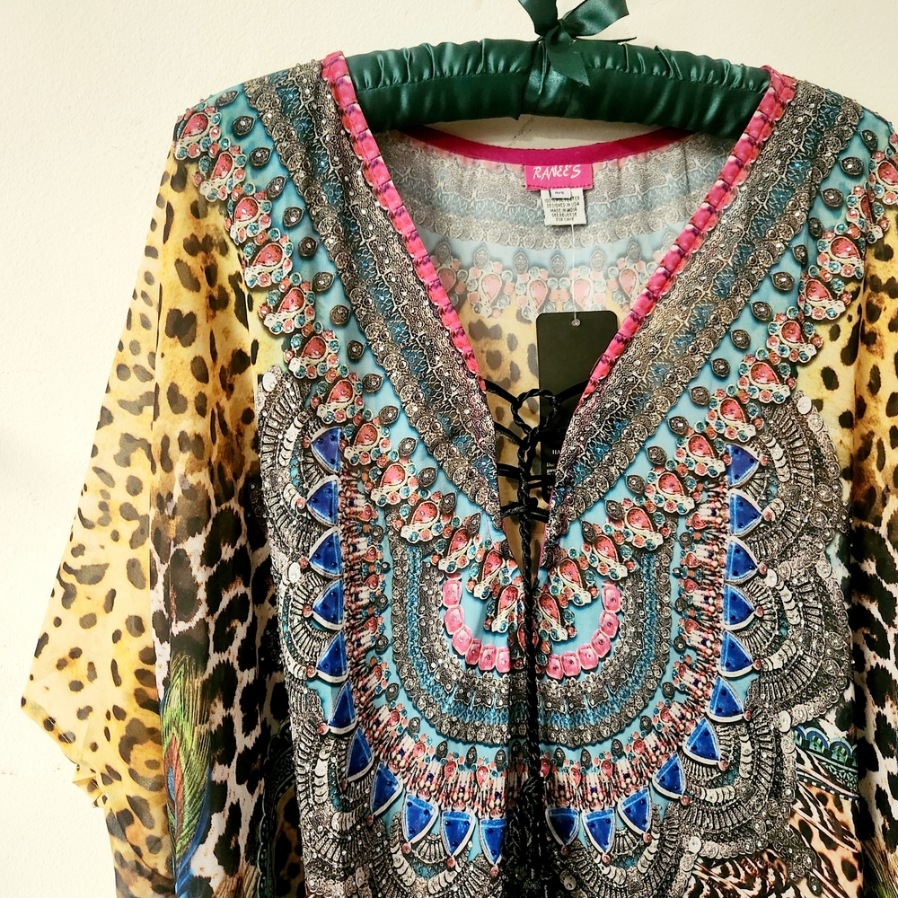 Ranee's of Miami Multicolor Bohemian Women Short Kaftan Cruise Wear